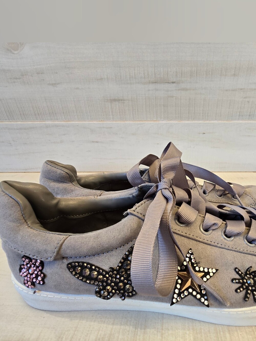 {7} Libby Edelman Cece Jeweled Embellished Sneakers Gray